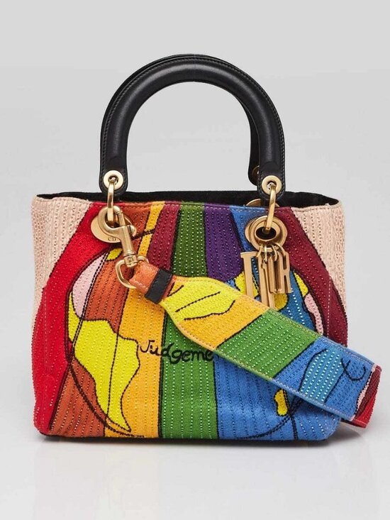 Dior Handbags - Christian Dior Multicolor Fabric Tarot Embroidered and Beaded Judgement Mediu...